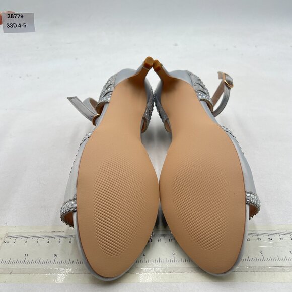 XYD Grey Open Toe Rhinestones Ankle Strap Sandals Low Heel Bridal Evening Shoes - Picture 7 of 8